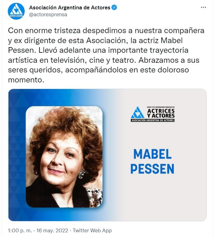 El comunicado de la Asociación Argentina de Actores y Actrices.