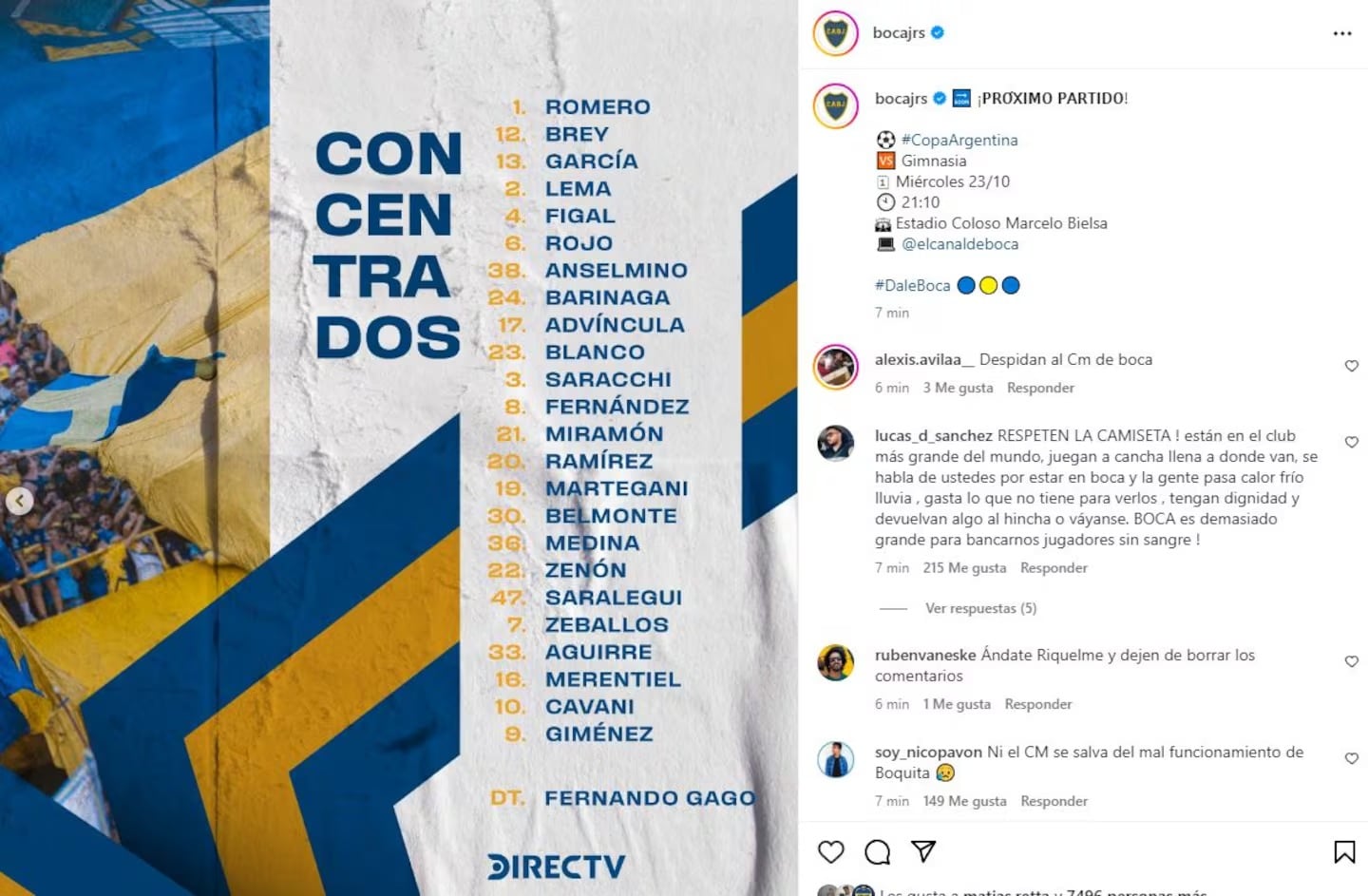 Lista de concentrados de Boca con Zenon. / Gentileza.