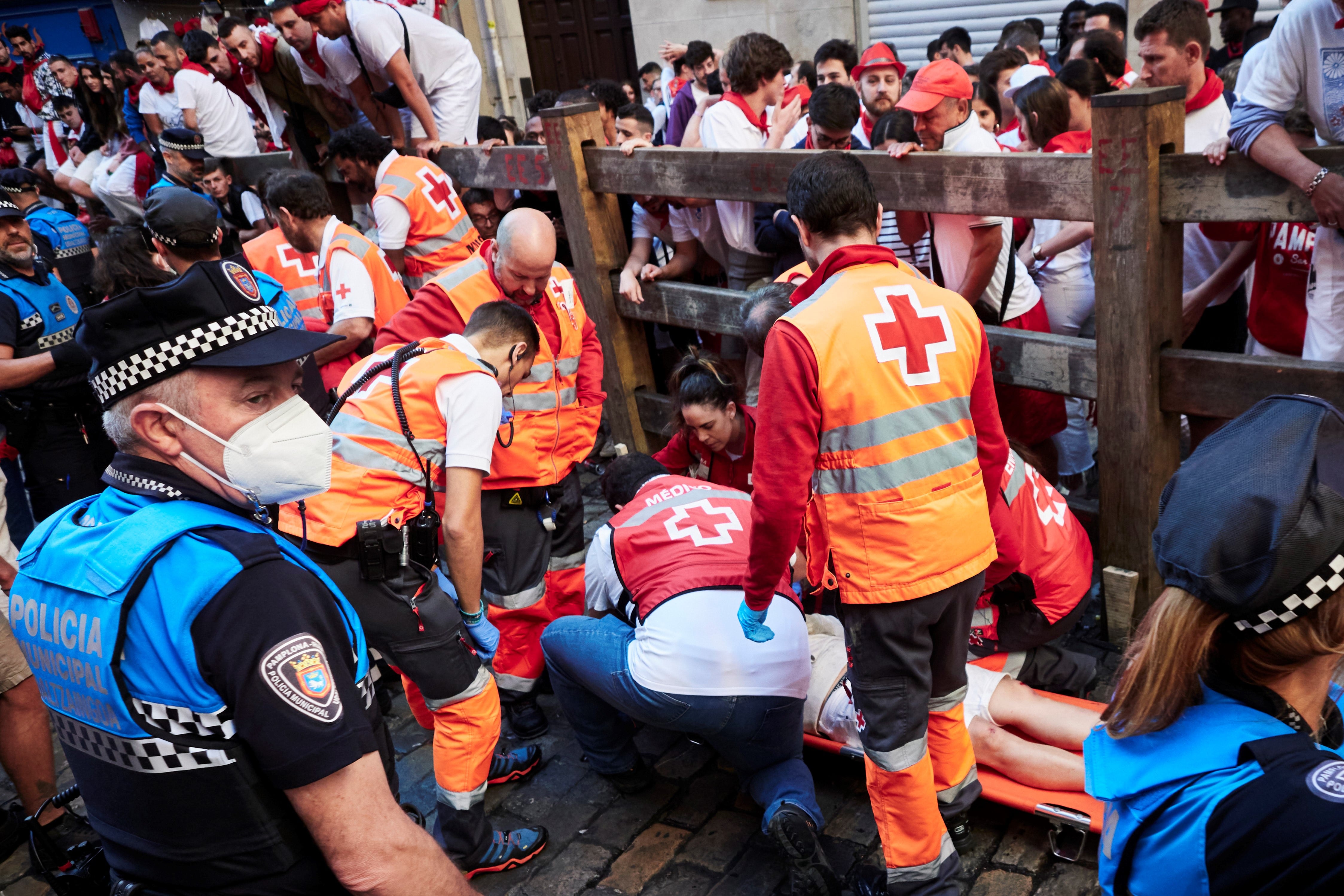 Heridos durante el tercer encierro de San Fermín (DPA).