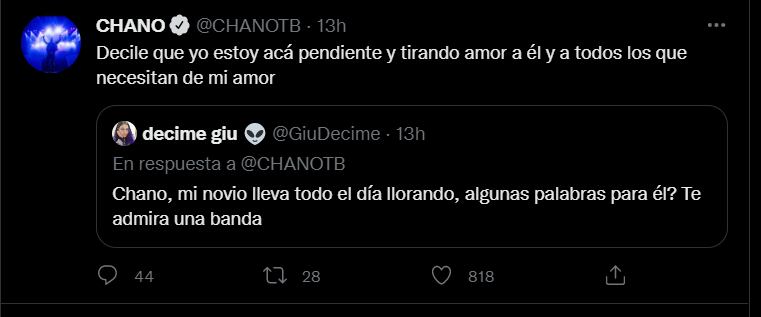 Chano se abrió en Twitter e hizo catarsis con sus seguidores