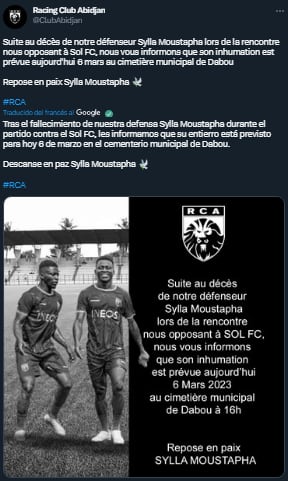 El mensaje del club de Moustapha Sylla