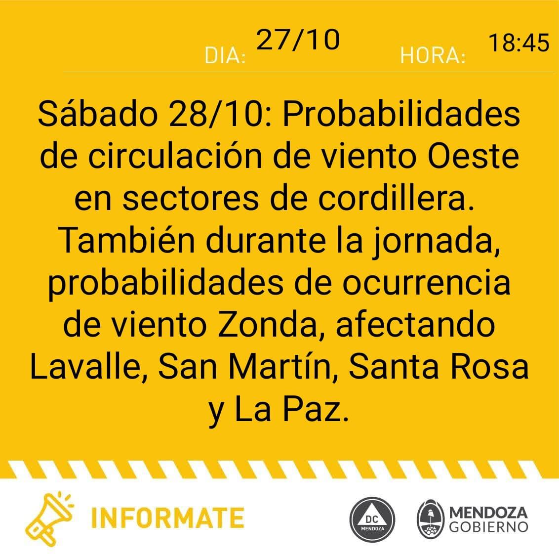 Defensa Civil emitió un alerta amarilla para este sábado.