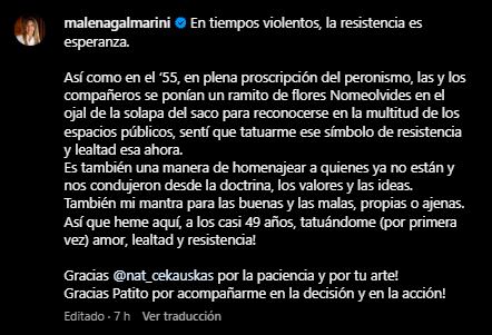 "La resistencia es la esperanza", escribió en su cuenta de Instagram. Foto: captura.