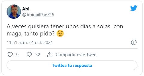 El tuit donde expresaba su deseo de pasar tiempo a solas con su pareja. Twitter. Captura de pantalla.