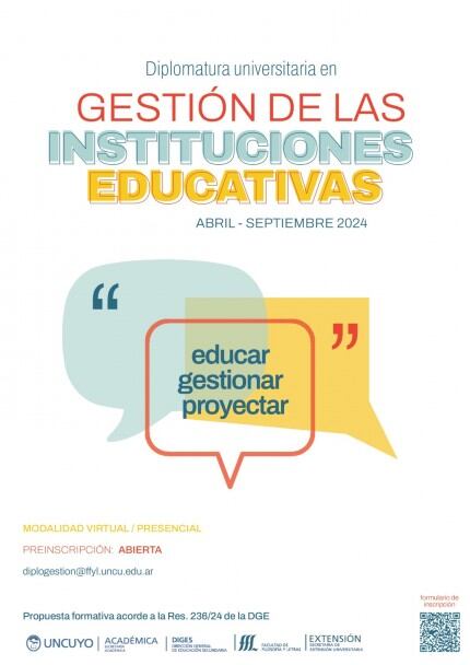 Se trata de la Diplomatura Universitaria en Gestión de las Instituciones Educativas destinada, especialmente, a quienes buscan concursar espacios de dirección - UNCuyo