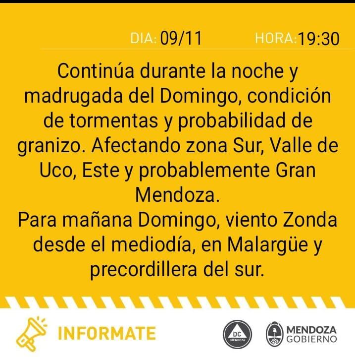 Defensa Civil emitió una alerta por tormentas y viento zonda.