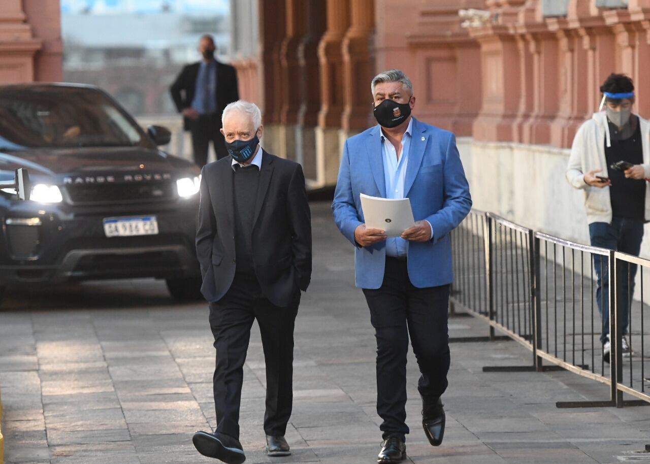 Reunión en la Casa Rosada: El presidente de Racing, Víctor Blanco, llegó junto al presidente de la AFA: Chiqui Tapia. / Gentileza.