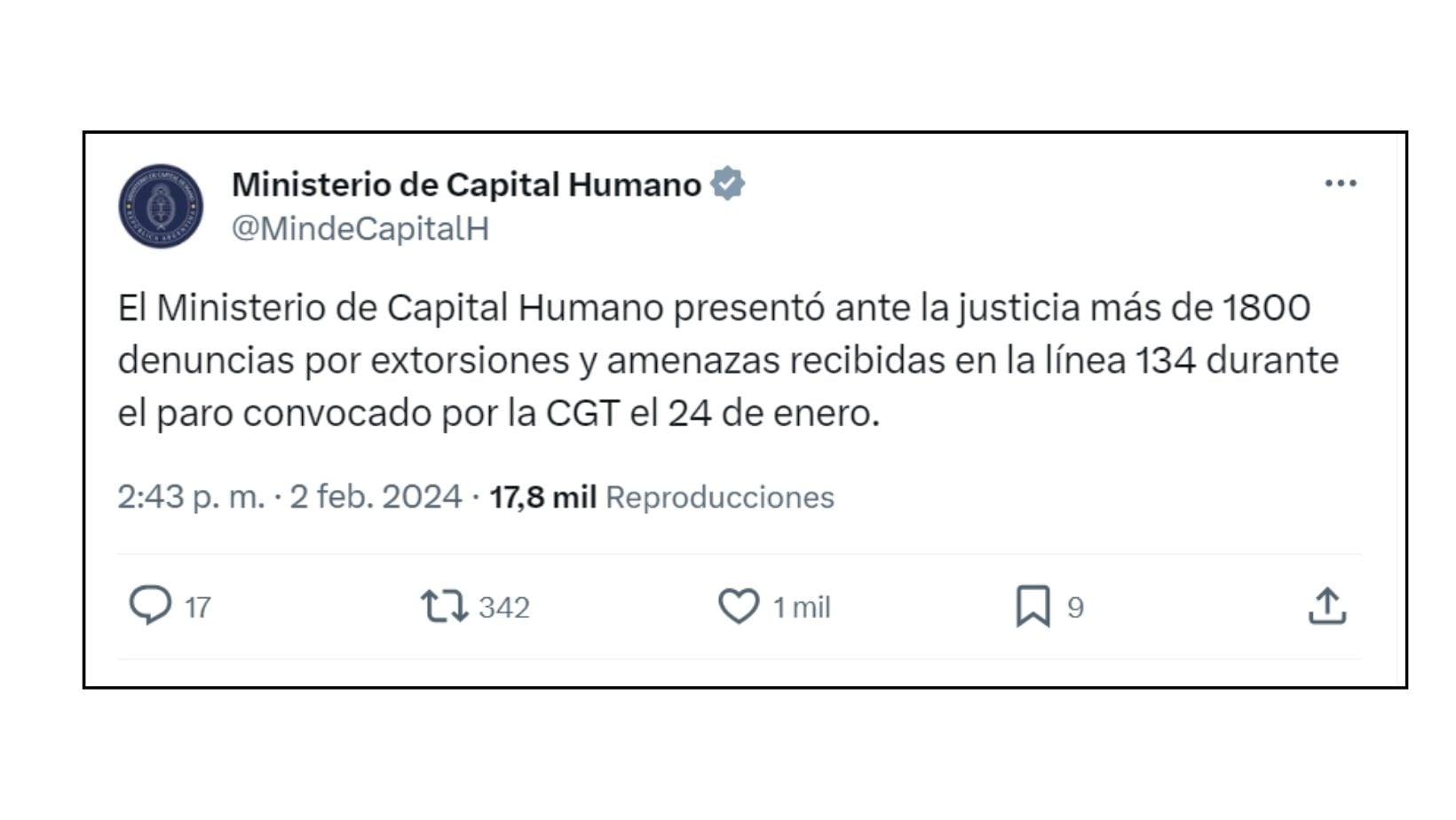 El comunicado fue compartido a través de la cuenta de X de la cartera (captura de pantalla)