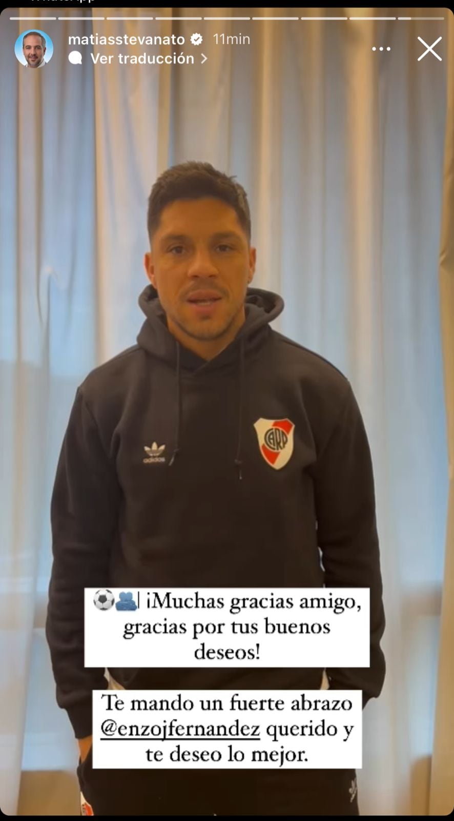 Enzo Pérez grabó un video para el intendente de Maipú, pero se confundió de Enzo cuando lo mencionó en Instagram.