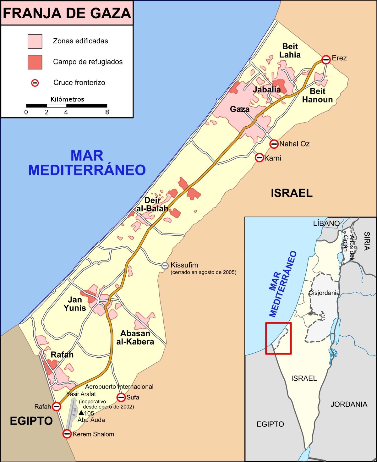 Mapa de la franja de Gaza. Foto: Web