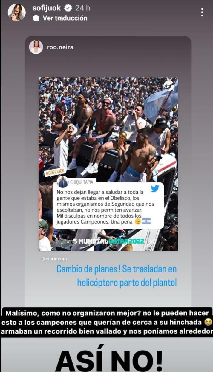 Sofía "Jujuy" Jiménez  se quejó por el tema de la caravana de la Selección Argentina.