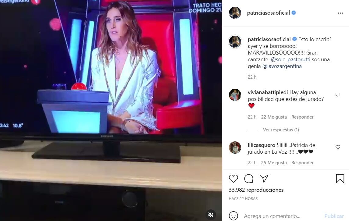 Patricia Sosa dijo que se le "borró" un posteo y habló de La Sole en La Voz Argentina - 