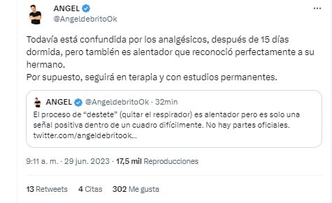 Ángel de Brito dio novedades positivas sobre la salud de Silvina Luna (Twitter)