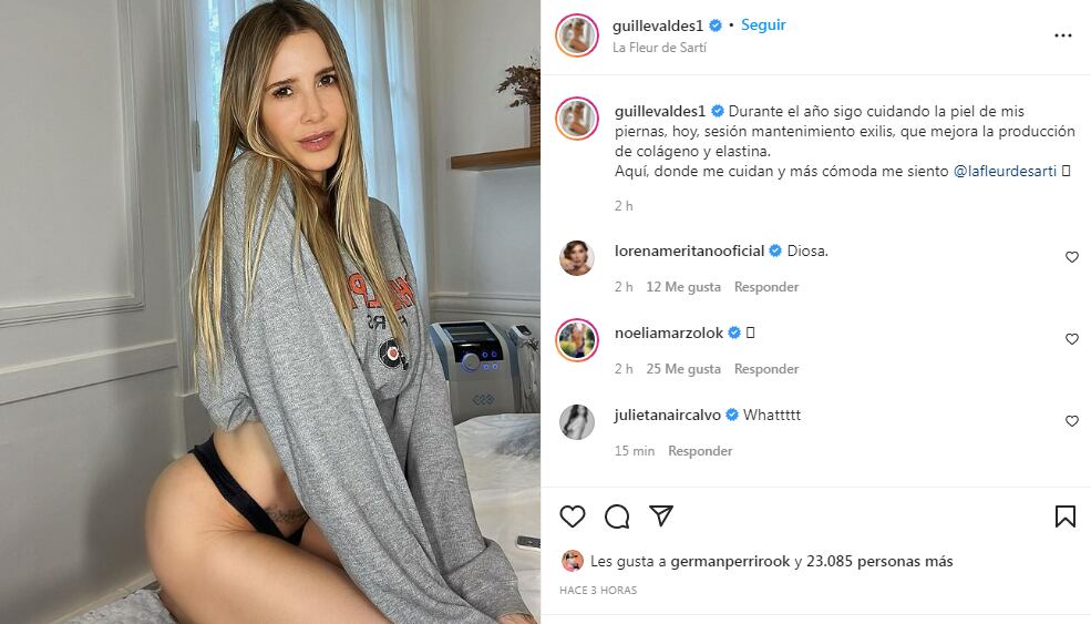 Gullermina Valdés y un posteo desde una camilla.