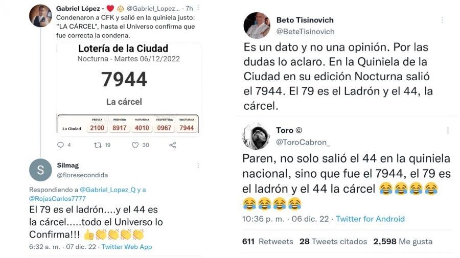 Viral: salieron "el ladrón" y "la cárcel" en la quiniela tras la condena a Cristina Kirchner (Twitter)