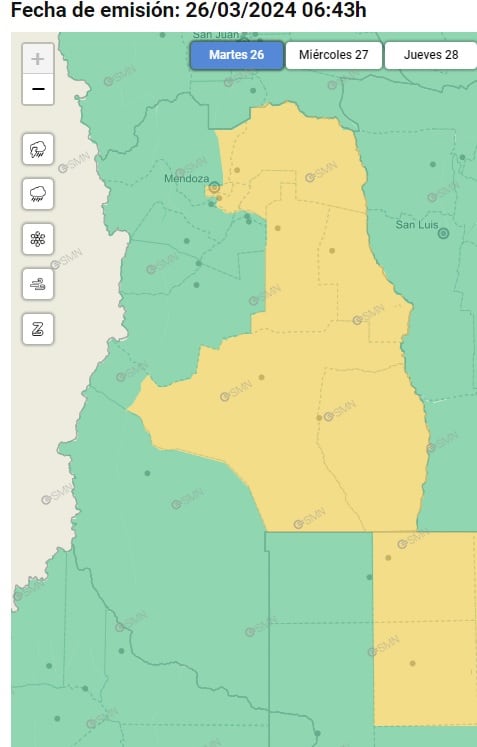 Alerta amarilla por tormentas en Mendoza (SMN)