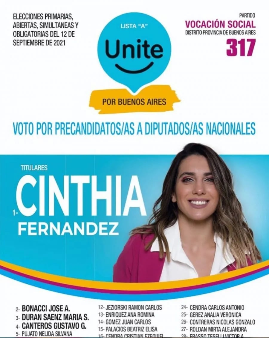 La boleta de Cinthia Fernández como precandidata a diputada nacional en Buenos Aires  - 