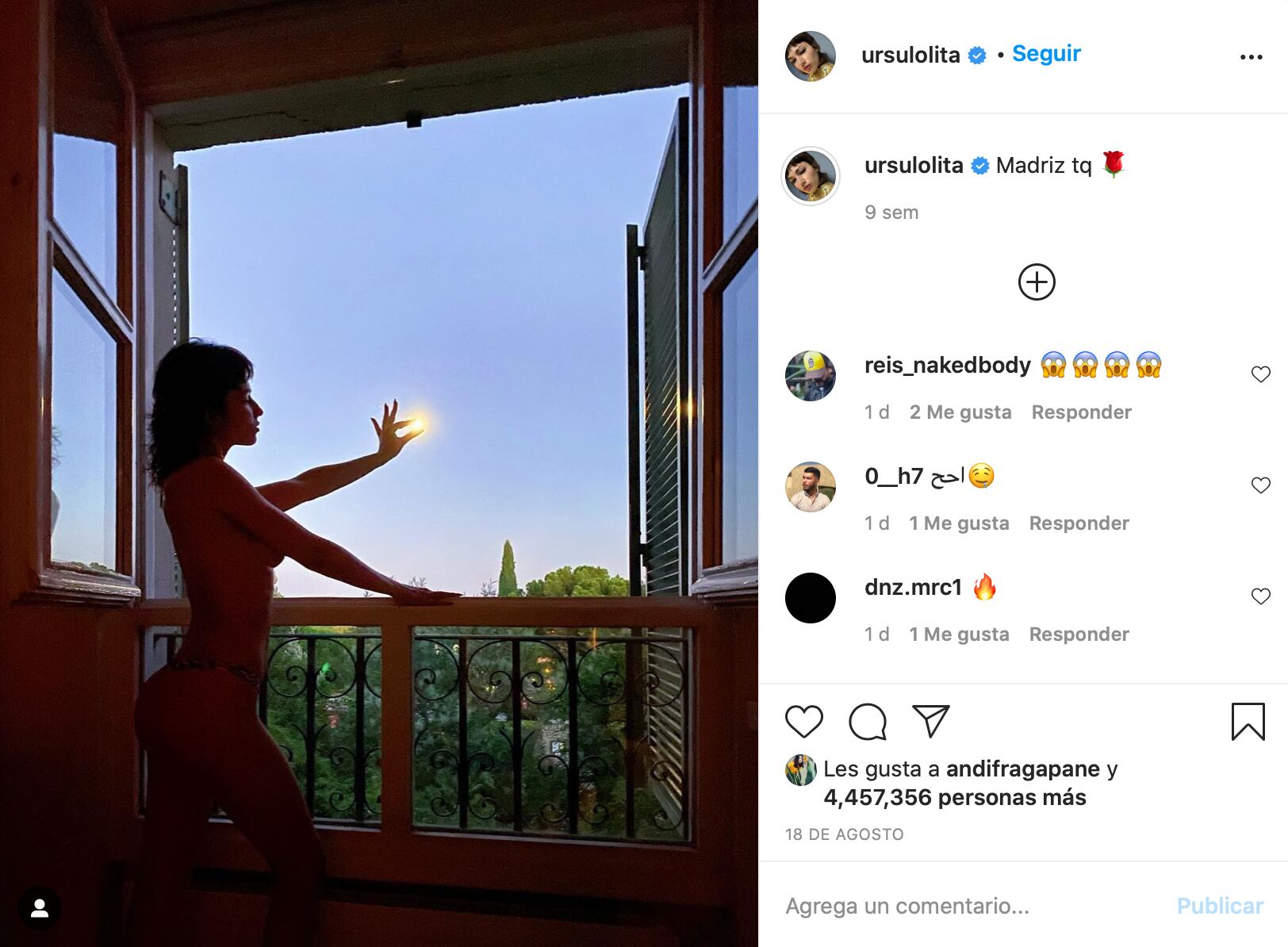 La foto de Úrsula tocando el sol en una pose a contraluz.