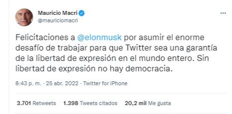 Elon Musk compró Twitter y figuras de todo el mundo comentaron la operación, entre ellos Macri.