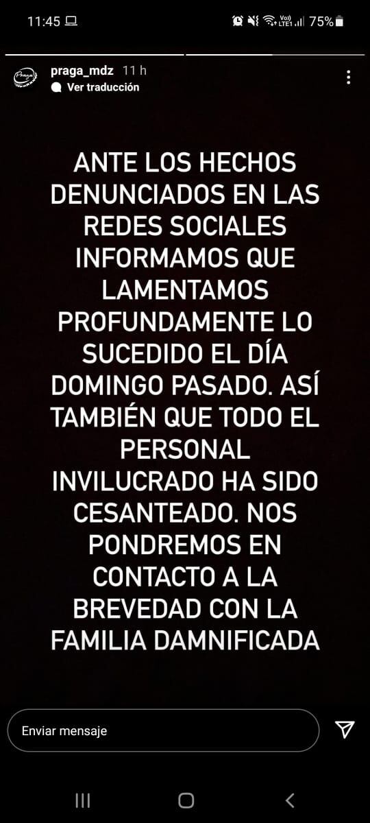 El mensaje de los dueños del local nocturno.