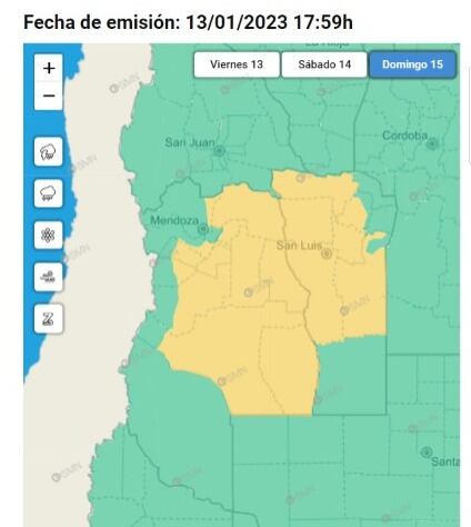 Alerta SMN para el domingo 15 de enero.