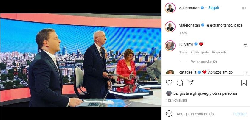 Jonatan Viale recurre a las redes sociales para contar que extraña mucho a su papá, Mauro Viale