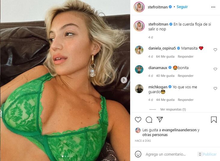 Stefi Roitman derritió Instagram con un primer plano de su corpiño verde de encaje