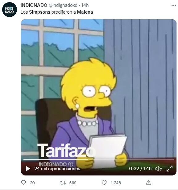 Malena Galmarini dijo que "no es aumento de tarifas sino una redistribución de subsidios" y en las redes se acordaron de Los Simpson (Captura Twitter)