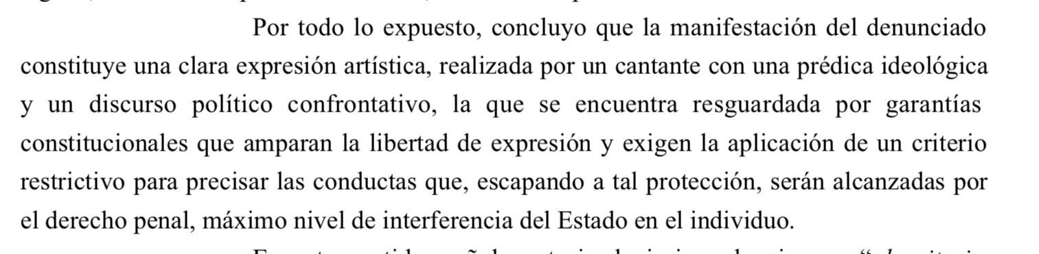 Parte del fallo sobre el caso del cantante Dillom. (Twitter)