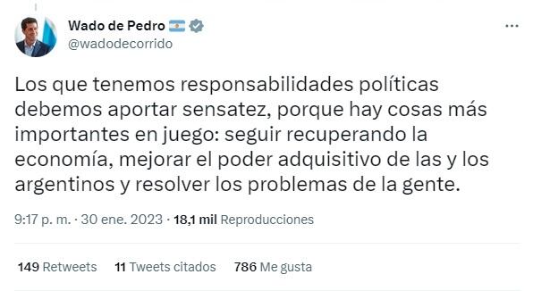 Eduardo de Pedro se expresó en Twitter.