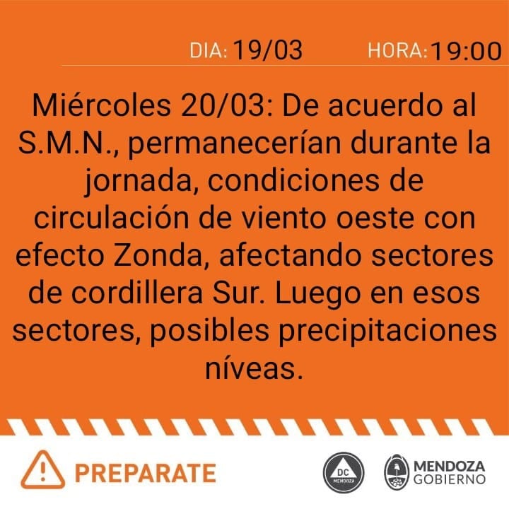 Alerta naranja de Defensa Civil para este miércoles.