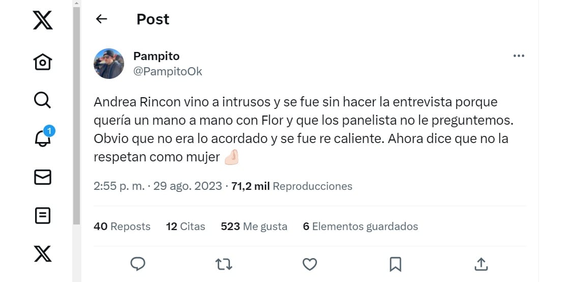 Andrea Rincón se negó a darle una nota a Intrusos.