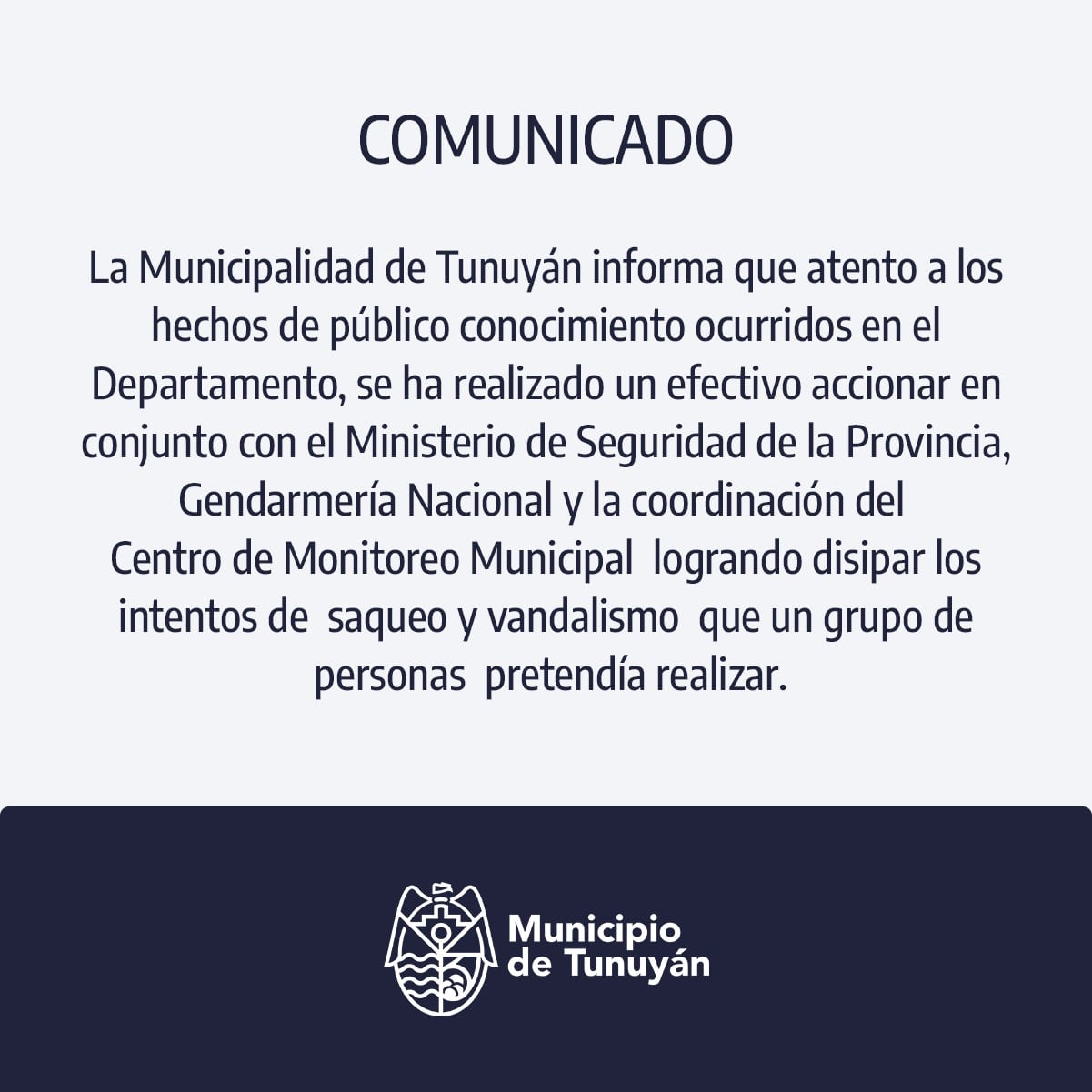 Comunicado municipalidad de Tunuyán