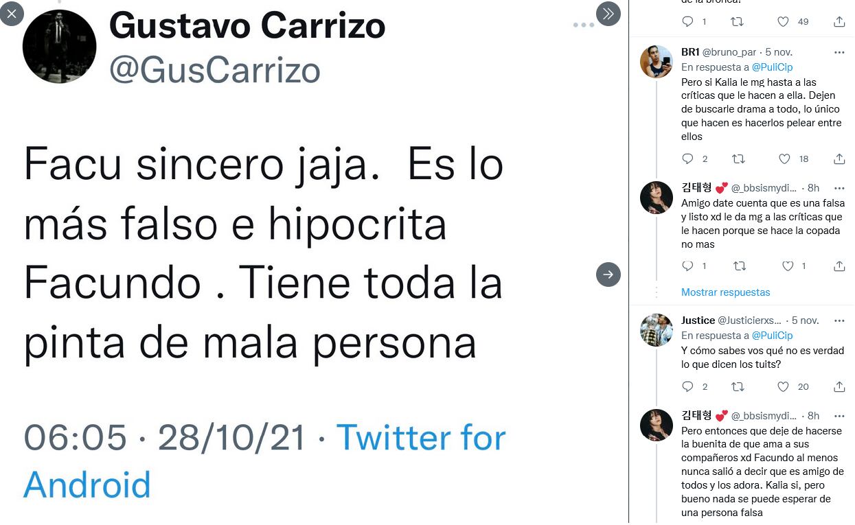 Tuit al que Kalia reaccionó.