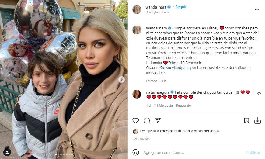 El cumpleaños sorpresa de Wanda Nara a su hijo Benedicto en Disney