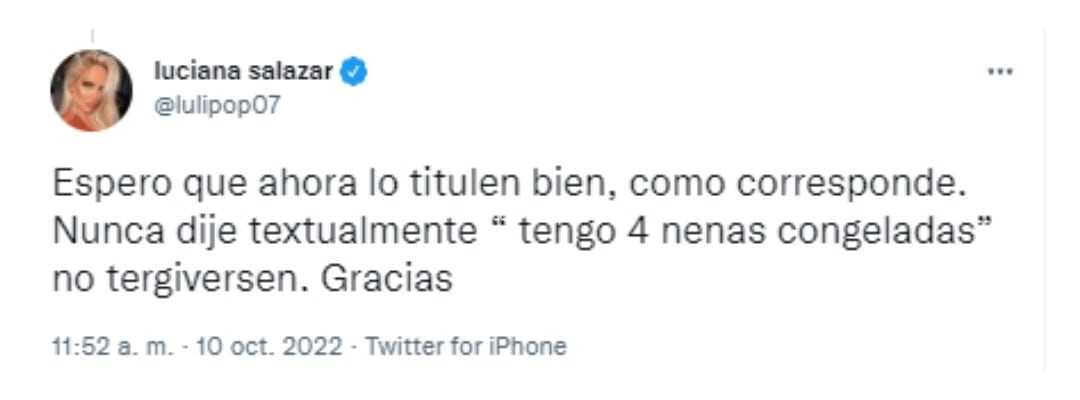 Luciana Salazar salió a aclarar sus dichos.