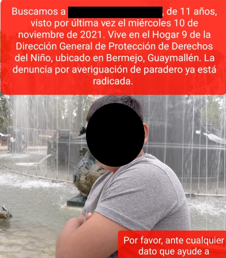 Encontraron sano y salvo al nene de 11 años que estaba desaparecido desde el 10 de noviembre. Foto: Captura web.