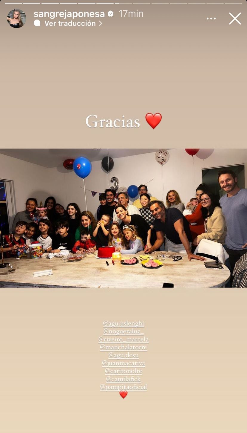 La China Suárez, Pampita y Benjamín Vicuña, todos juntos en el cumpleaños de Amancio.