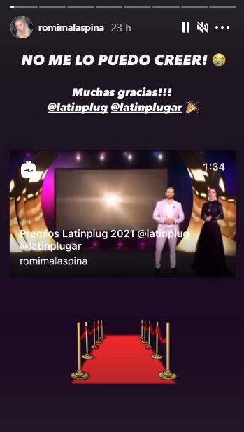 Romina Malaspina sorprendida en sus historias de Instagram.