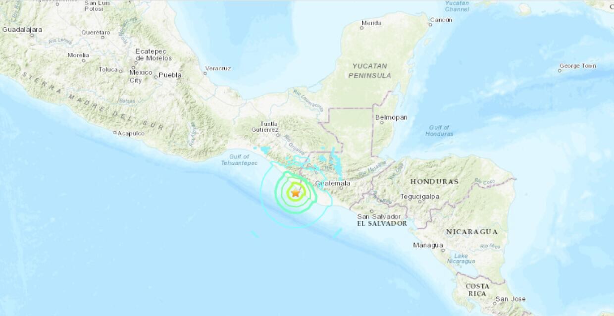 Fuerte sismo estremece la frontera entre México y Guatemala. Foto: Servicio Geológico de Estados Unidos (USGS)