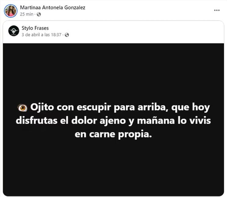 Posteos de la prima del ladrón muerto en La Plata. Captura: Facebook