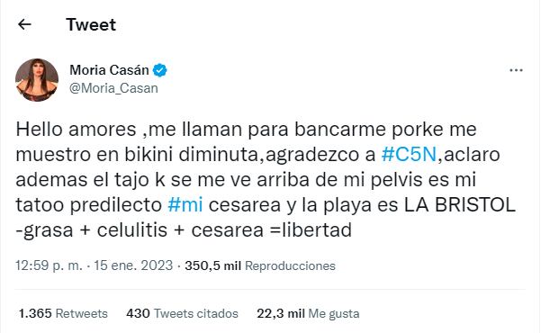 El tweet de Moria Casán,