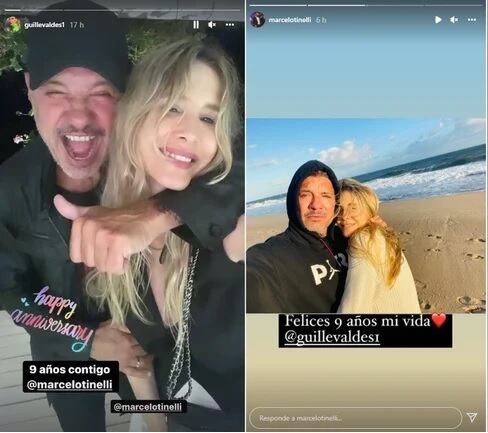 Guillermina Valdes y Marcelo Tinelli celebraron sus 9 años de amor en las redes sociales