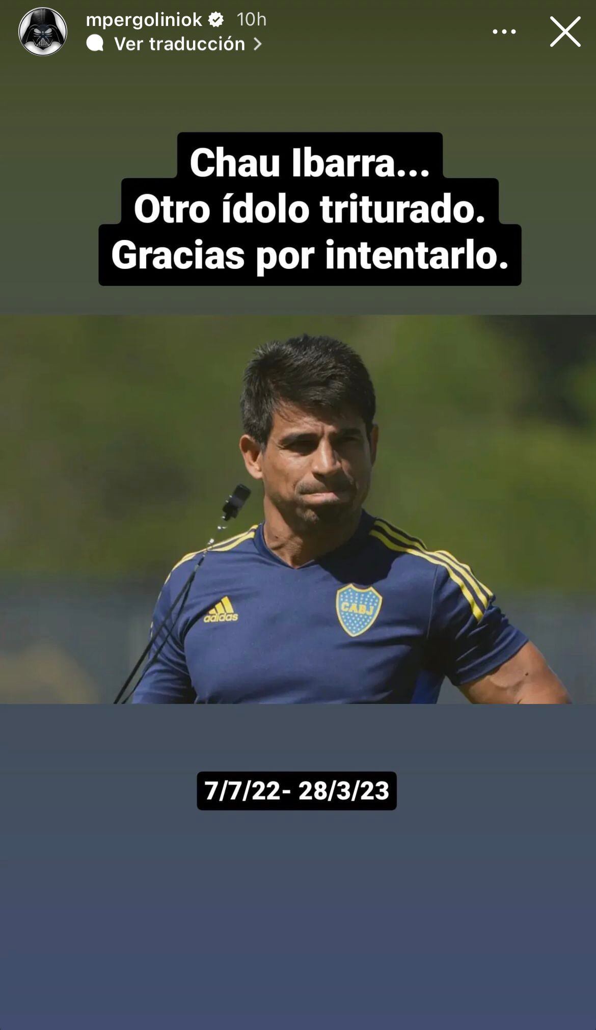 El Posteo de Mario Pergolini con la salida de Ibarra de Boca. / Gentileza.