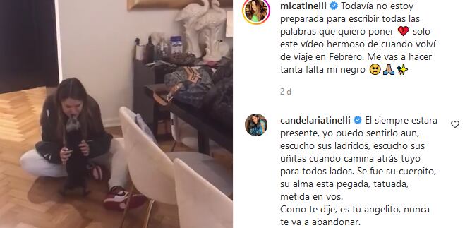 Mica Tinelli y su posteo homenaje a una de sus mascotas