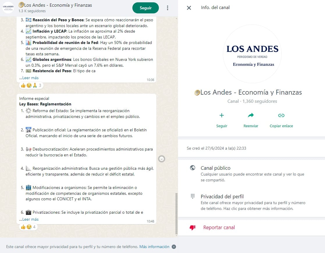 Elena Alonso llega al canal de Economía y Finanzas de Los Andes (WhatsApp)