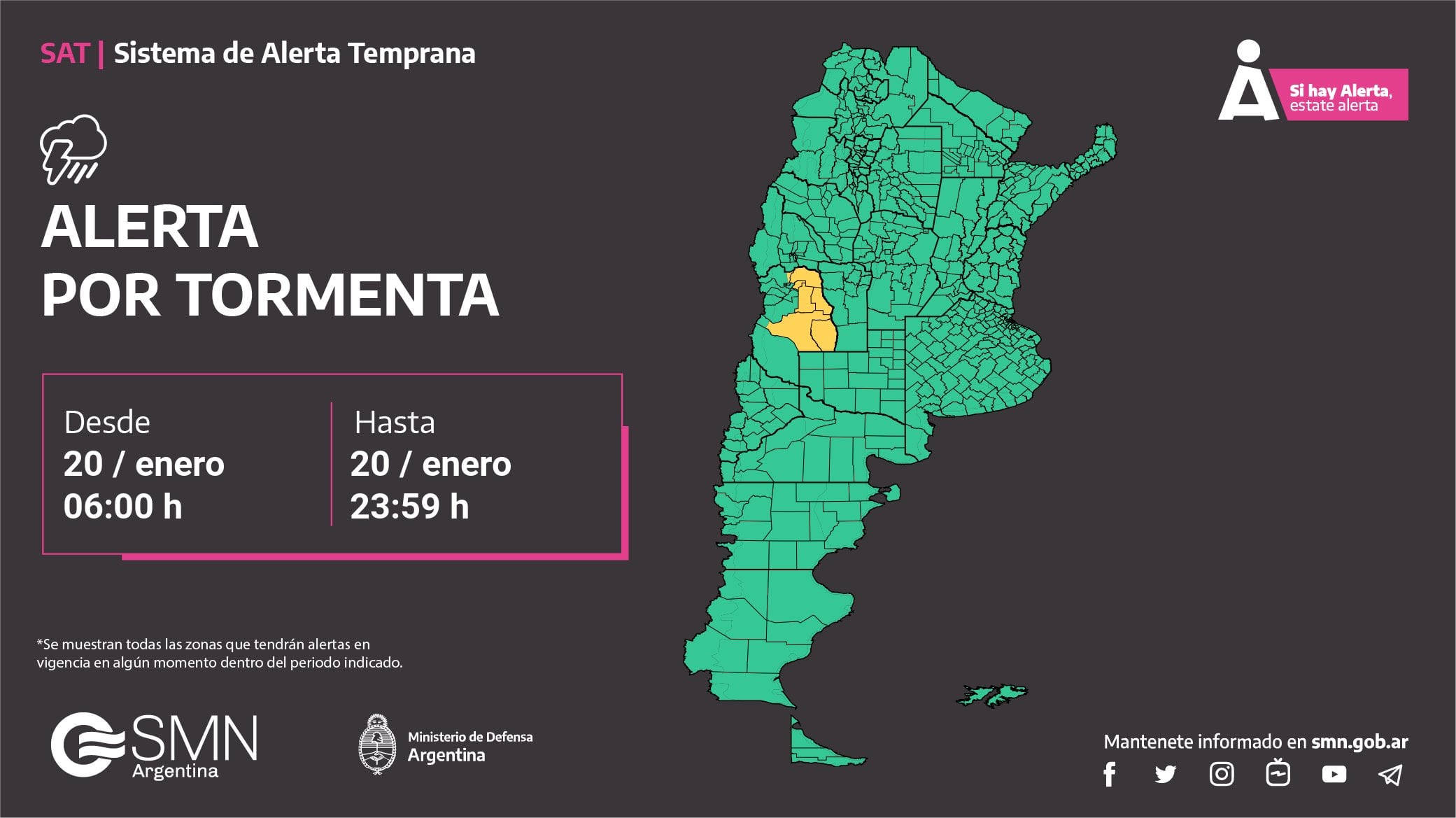 Sistema de Alerta Temprana (SAT). Foto: X / @SMN_Alertas