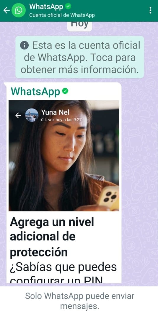 Lo cierto es que el mensaje en cuestión es genuino y la cuenta desde donde se envió es la oficial de WhatsApp..