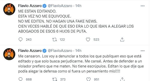 El descargo de Flavio Azzaro tras sus dichos minimizando la violación grupal ocurrida en Palermo (Twitter)