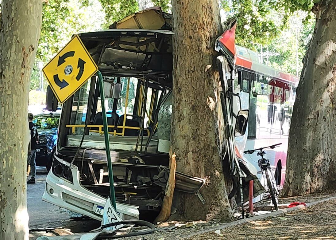 Un colectivo chocó con un árbol en el Parque San Martín: chofer muerto y 17 pasajeros heridos - Foto Los Andes